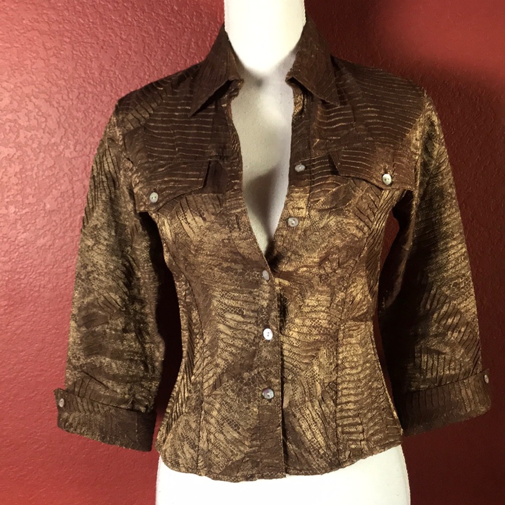 Scott Taylor Bronze embossed fabric shiny top
